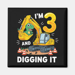Drie 3jr 3de verjaardag bouw dinosaurus jongen 3 magneet