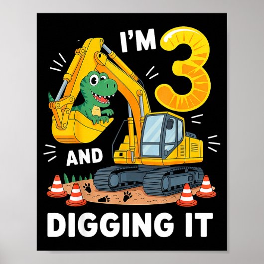 Drie 3jr 3de verjaardag bouw dinosaurus jongen 3 poster (Voorkant)