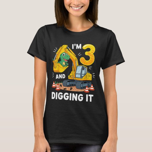 Drie 3jr 3de verjaardag bouw dinosaurus jongen 3 t-shirt (Voorkant)