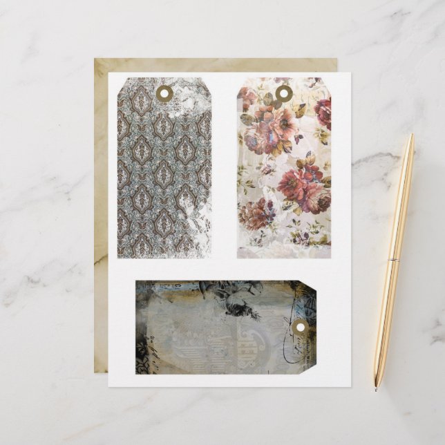 Drie 6 x 10-inch Junk Journal Shipping Labels (Voorkant / Achterkant in situ)