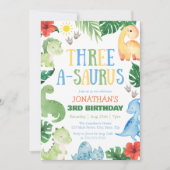 Drie A-Saurus Dino 3e Verjaardag Kaart (Voorkant)