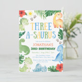 Drie A-Saurus Dino 3e Verjaardag Kaart (Staand voorkant)