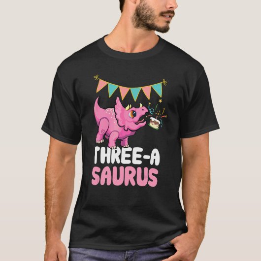 Drie A Saurus Dinosaur Cute Kiddo Triceratops T-shirt (Voorkant)