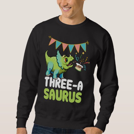 Drie A Saurus Dinosaur Cute Kiddo Triceratops Trui (Voorkant)