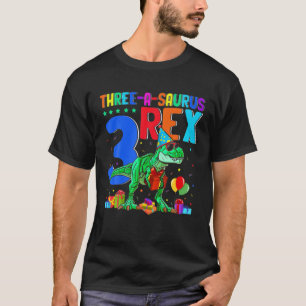 Drie-A-Saurus Rex 3rd verjaardag drie jaar oud Rex T-shirt