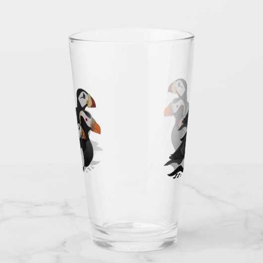 Drie aangenaam bevriende Puffins-zwemmers-Cartoon Glas (Links)