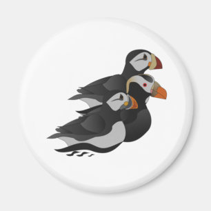 Drie aangenaam bevriende Puffins-zwemmers-Cartoon Magneet