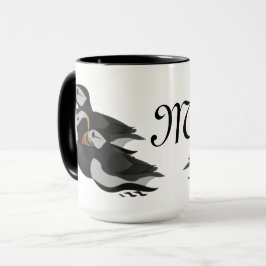 Drie aangenaam bevriende Puffins-zwemmers-Cartoon Mok