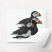 Drie aangenaam bevriende Puffins-zwemmers-Cartoon Muismat (Met muis)