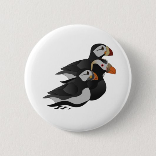 Drie aangenaam bevriende Puffins-zwemmers-Cartoon Ronde Button 5,7 Cm (Voorkant)