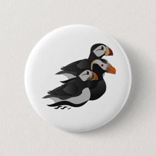 Drie aangenaam bevriende Puffins-zwemmers-Cartoon Ronde Button 5,7 Cm