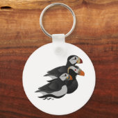 Drie aangenaam bevriende Puffins-zwemmers-Cartoon Sleutelhanger (Voorkant)