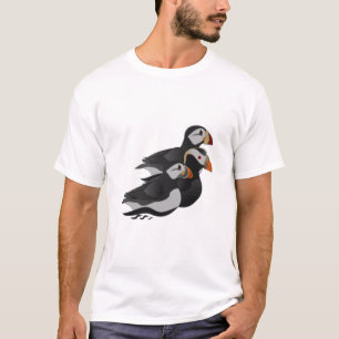 Drie aangenaam bevriende Puffins-zwemmers-Cartoon T-shirt