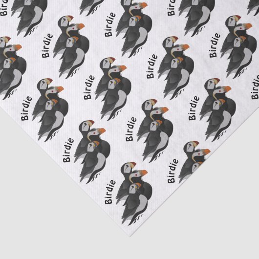 Drie aangenaam bevriende Puffins-zwemmers-Cartoon Tissuepapier (Detail)