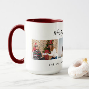 Drie aangepaste foto collage & tekst Prettig kerst Mok
