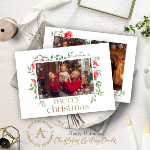 Drie aangepaste foto's Gold Merry Christmas Lijst Kaart