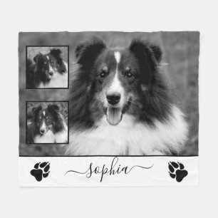 Drie aangepaste foto's met aangepaste huisdiernaam fleece deken