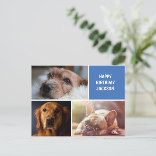 Drie Aangepaste verjaardag van fotocollage Briefkaart (Staand voorkant)