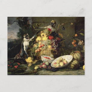 Drie aapjes met stelen (olie op doek) briefkaart