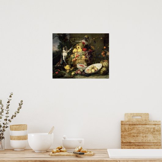 Drie aapjes met stelen (olie op doek) poster (Keuken)