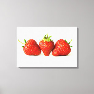 Drie aardbeien op wit 24x16 (60x40cm) canvas afdruk