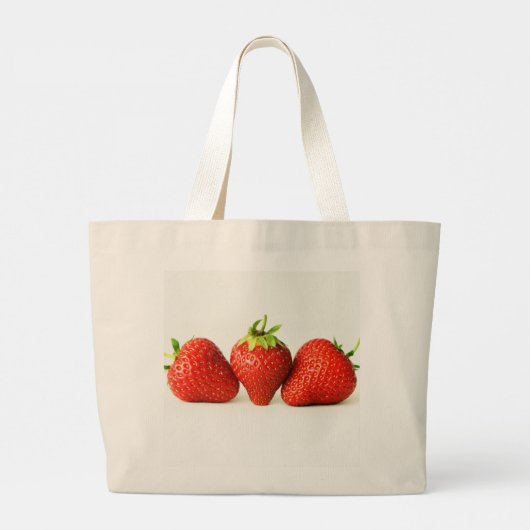 Drie aardbeien op wit jtcnm grote tote bag (Achterkant)