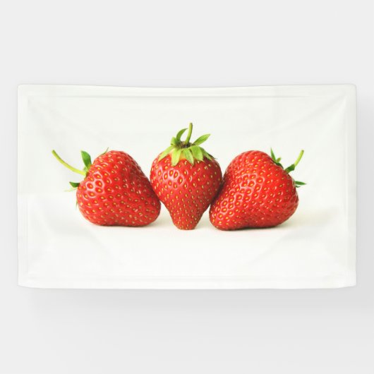 Drie aardbeien op witte BNRCNM Spandoek (Horizontaal)