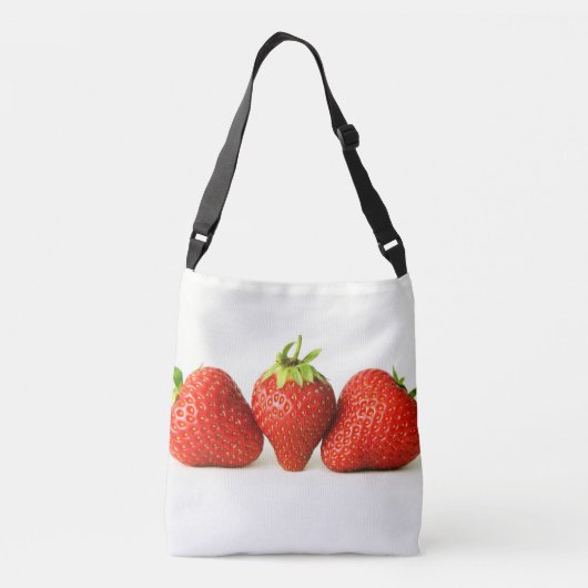 Drie aardbeien op witte cbbcnm crossbody tas (Achterkant)