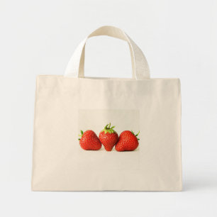Drie aardbeien op witte tcn mini-Canvas tas