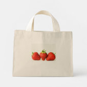 Drie aardbeien op witte tcnm mini tote bag (Achterkant)