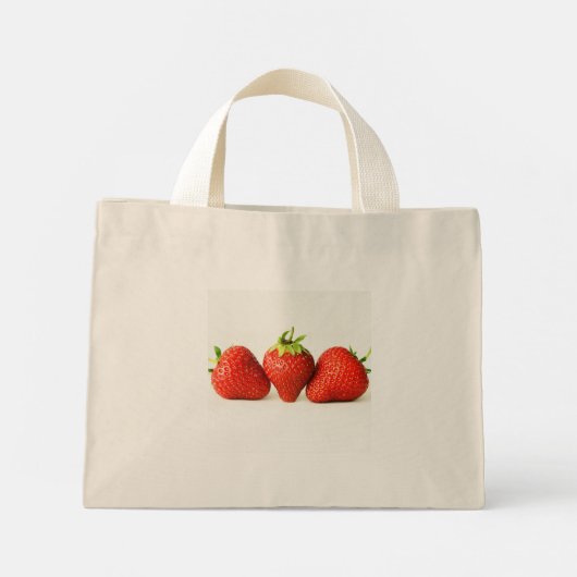 Drie aardbeien op witte tcnm mini tote bag (Achterkant)