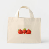 Drie aardbeien op witte tcnm mini tote bag (Voorkant)