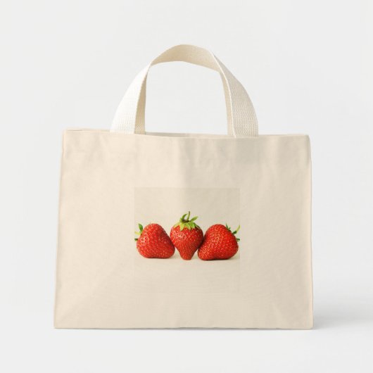 Drie aardbeien op witte tcnm mini tote bag (Voorkant)