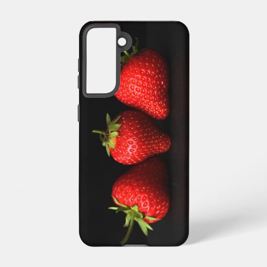 Drie aardbeien op zwart SGCNA Samsung Galaxy Hoesje (Achterkant)