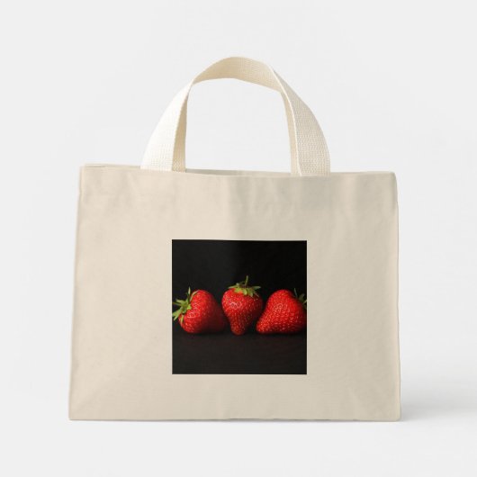 Drie aardbeien op zwarte TTCNA Mini Tote Bag (Achterkant)