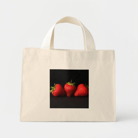 Drie aardbeien op zwarte TTCNA Mini Tote Bag (Voorkant)
