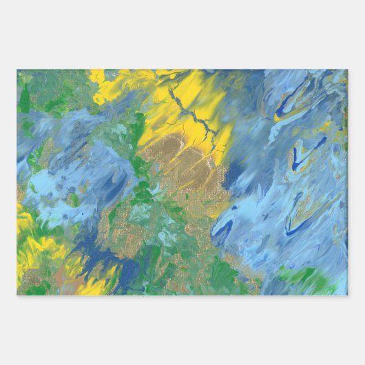 Drie abstracte acrylschilderijen inpakpapier vel (Voorkant)