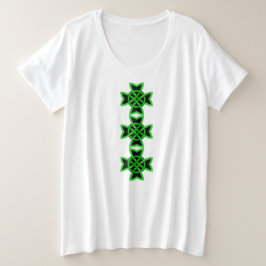Drie Abstracte Keltische knoppen Heldergroen zwart Grote Maat T-shirt