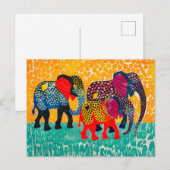 Drie abstracte olifanten in een veld met gele stip feestdagenkaart (Voorkant / Achterkant)