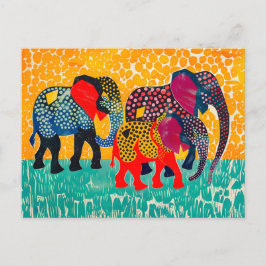 Drie Abstracte olifanten in het Yellow Dot Field Feestdagenkaart