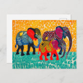 Drie Abstracte olifanten in het Yellow Dot Field Feestdagenkaart (Voorkant / Achterkant)