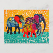 Drie Abstracte olifanten in het Yellow Dot Field Feestdagenkaart (Voorkant)