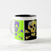 Drie Abstracte Pop KunstSkulls Tweekleurige Koffiemok (Voorkant links)