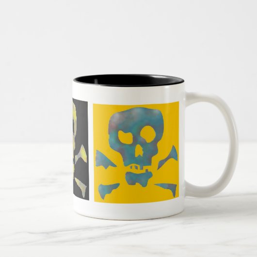 Drie Abstracte Pop KunstSkulls Tweekleurige Koffiemok (Rechts)