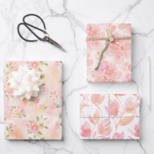 Drie Abstracte Waterverf Perzik Roze Patronen Inpakpapier Vel
