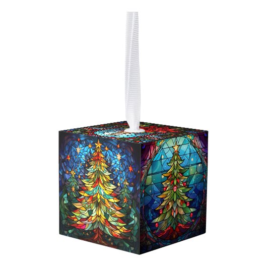 Drie Afbeelding Glas in lood kerst Decoratie (Achter hoekig)