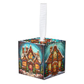 Drie Afbeelding Glas in lood Kerstkubus Ornament (Voorkant hoekig)