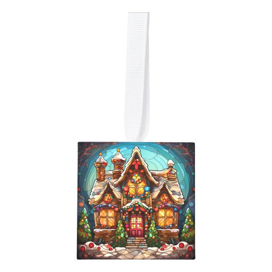 Drie Afbeelding Glas in lood Kerstkubus Ornament (Voorkant)