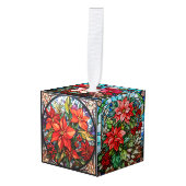Drie Afbeelding Glas in lood Kerstkubus Ornament (Voorkant hoekig)
