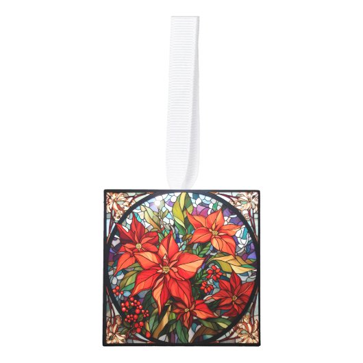 Drie Afbeelding Glas in lood Kerstkubus Ornament (Voorkant)